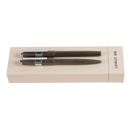 Cerruti 1881 Set Block Brushed Gun (ballpoint pen & fountain pen)