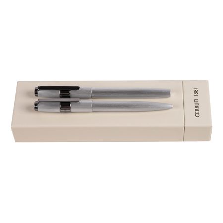 Cerruti 1881 Set Block Brushed Chrome (ballpoint pen & rollerball pen)